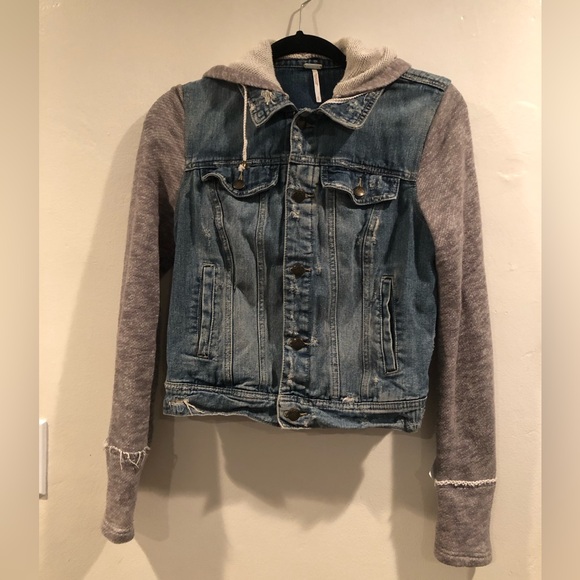 Free People Denim/Knit Hoodie Jacket - Indie Wash - Picture 1 of 8